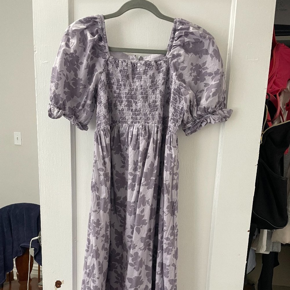 The Nines by Hatch Smocked Purple Lilac Floral Dress